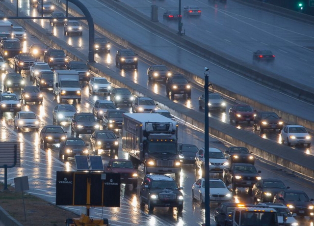 Traffic Leaving the Stadium in the evening